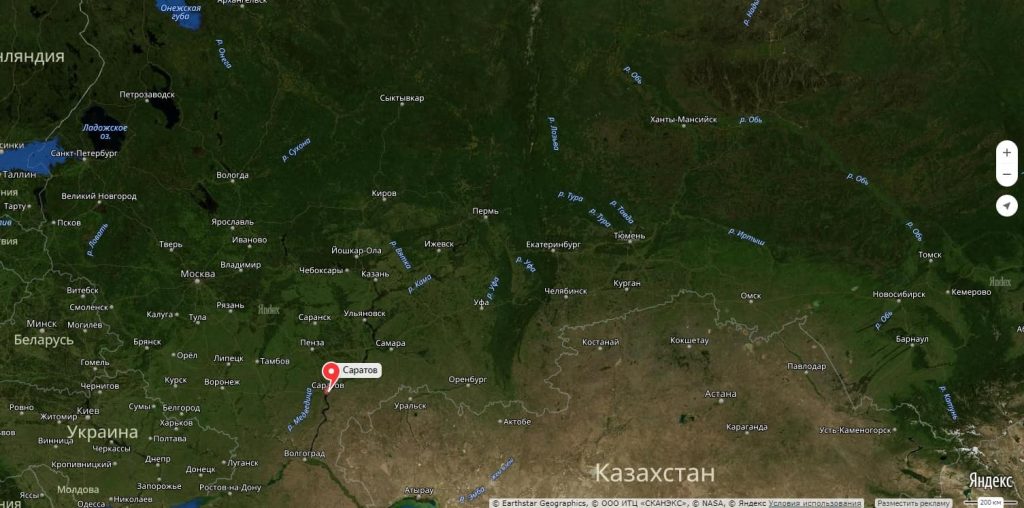 Саратов на карте России