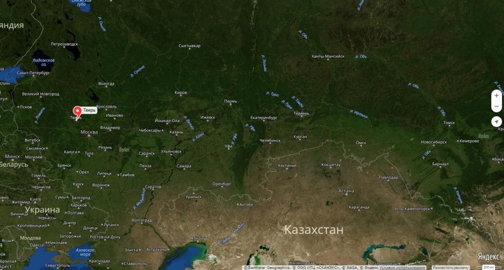 Тверь на карте России