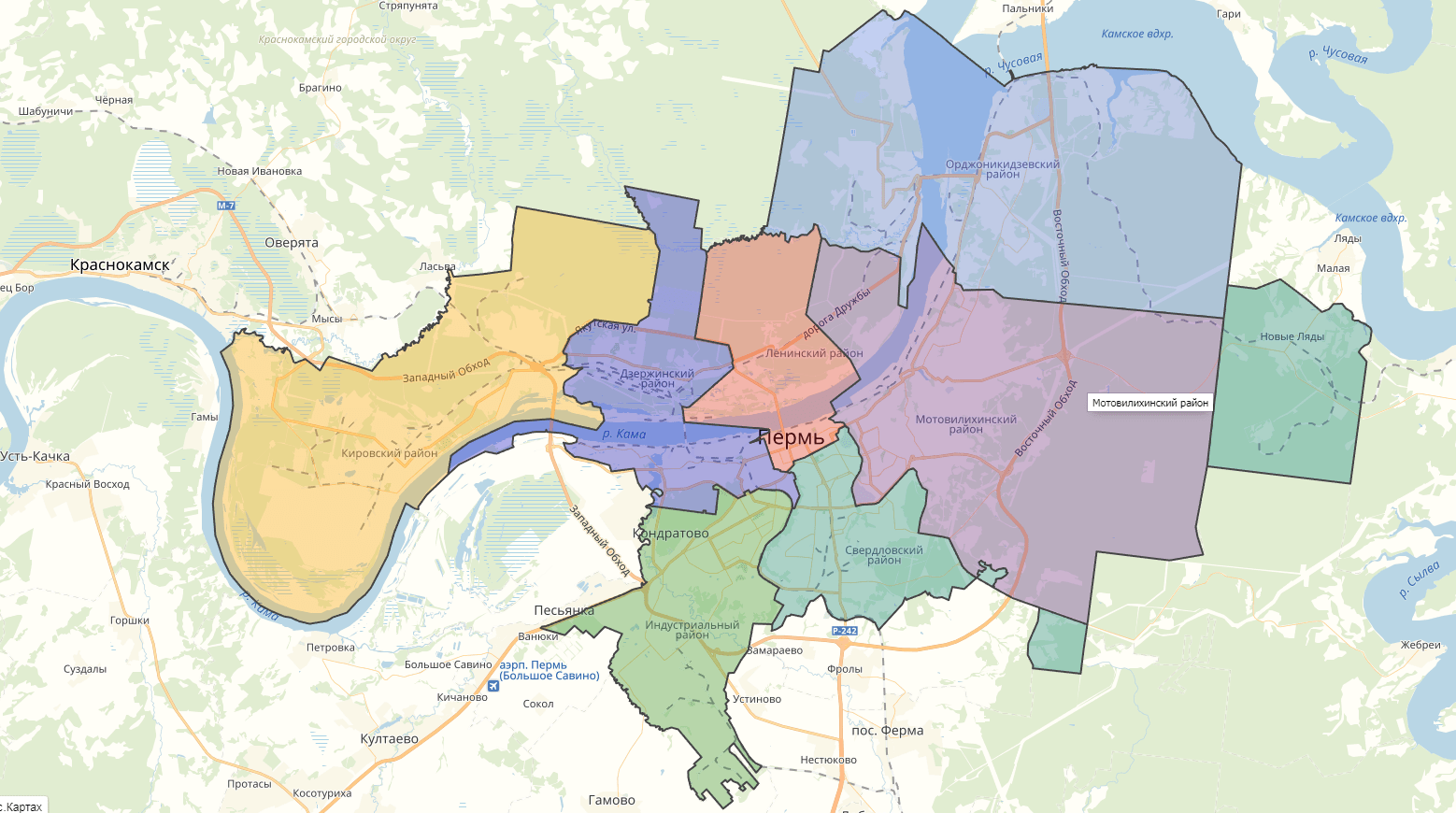Карта Перми по районам