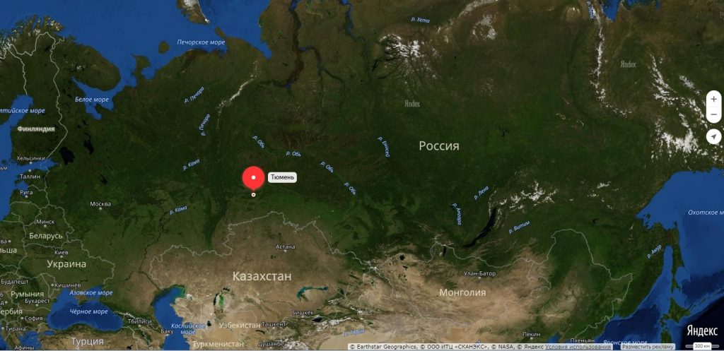 Тюмень на карте России