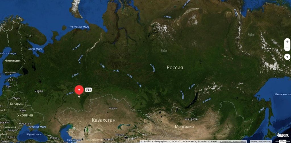 Уфа на карте России