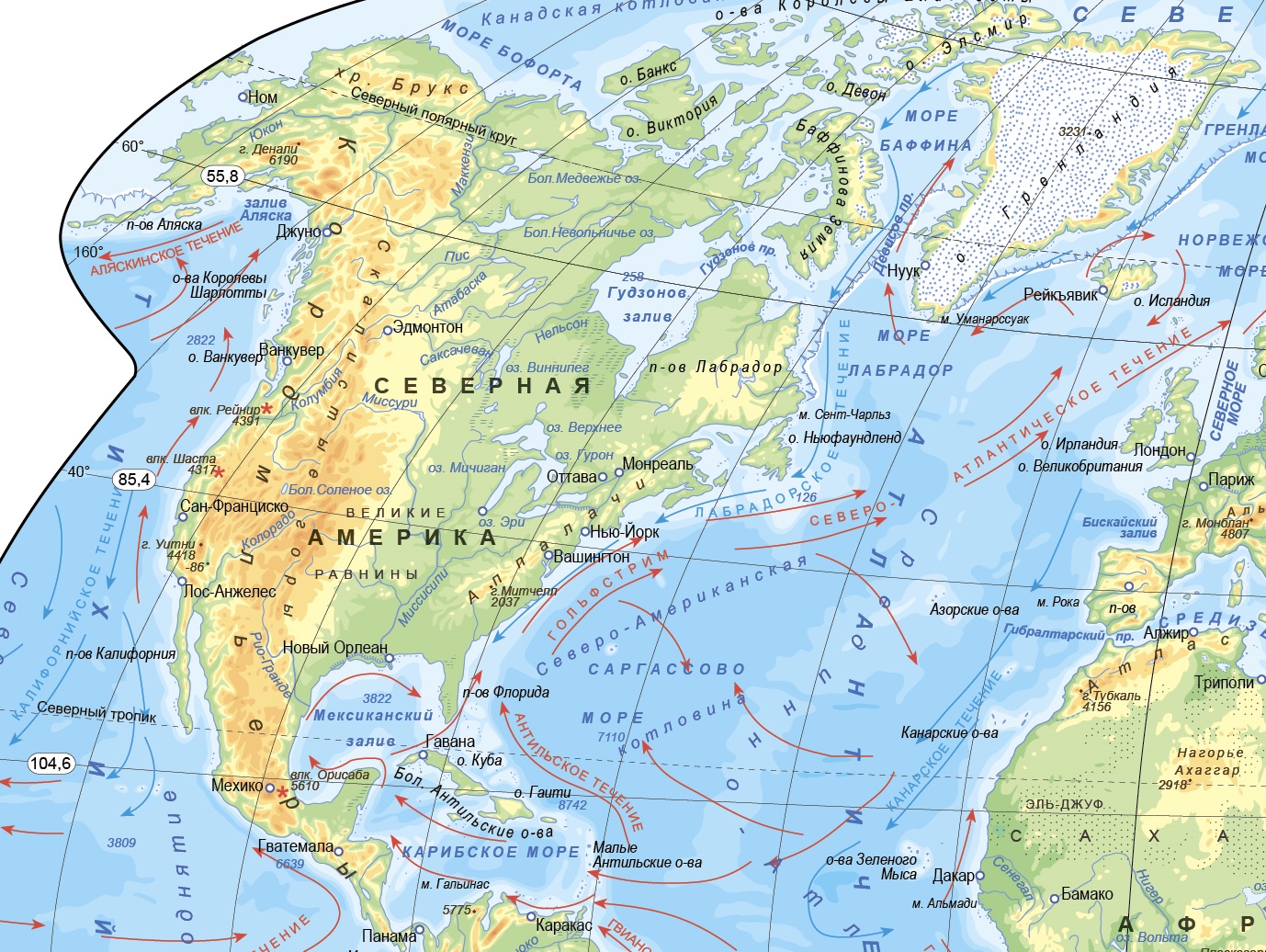 Берингов пролив на карте Северной Америки