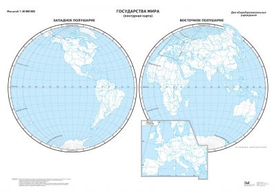 Политическая контурная карта полушарий