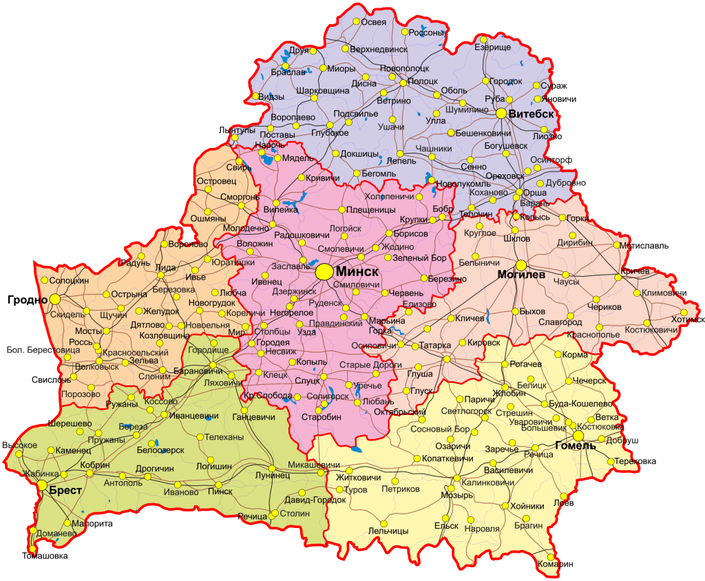 Административное деление Беларуси на карте