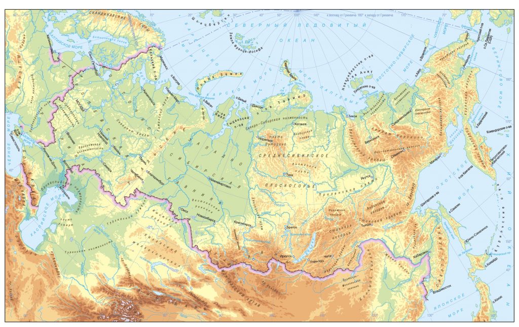физическая карта России реки и озера