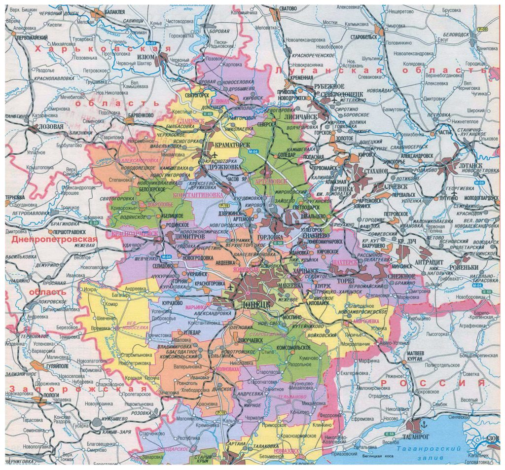 Карта ДНР с районами до 2022 года