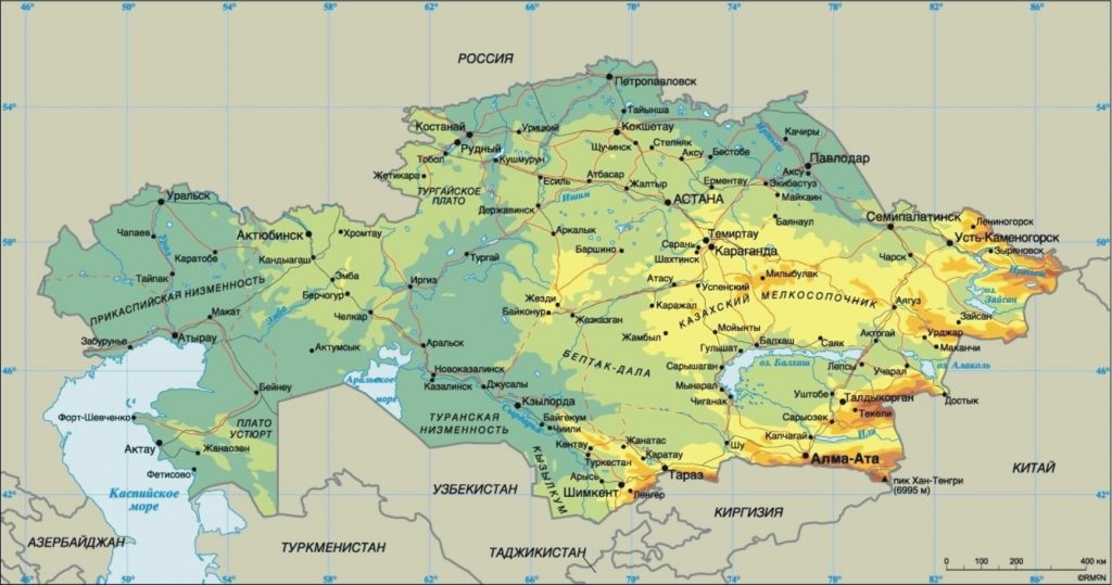 Карта Казахстана с городами на русском 2023 физическая политическая карта Казахстана 7678