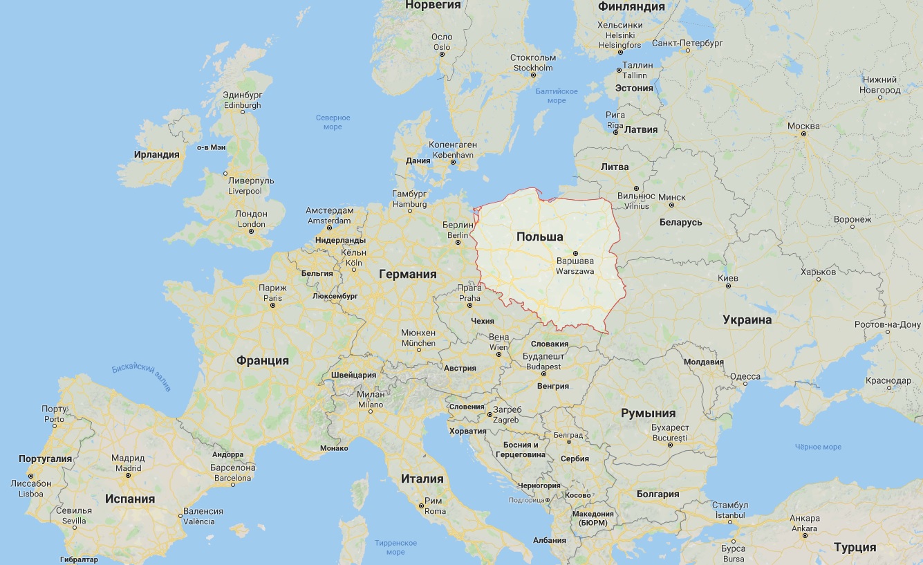 Подробная карта Польши с городами на русском 2023, физическая карта Польши