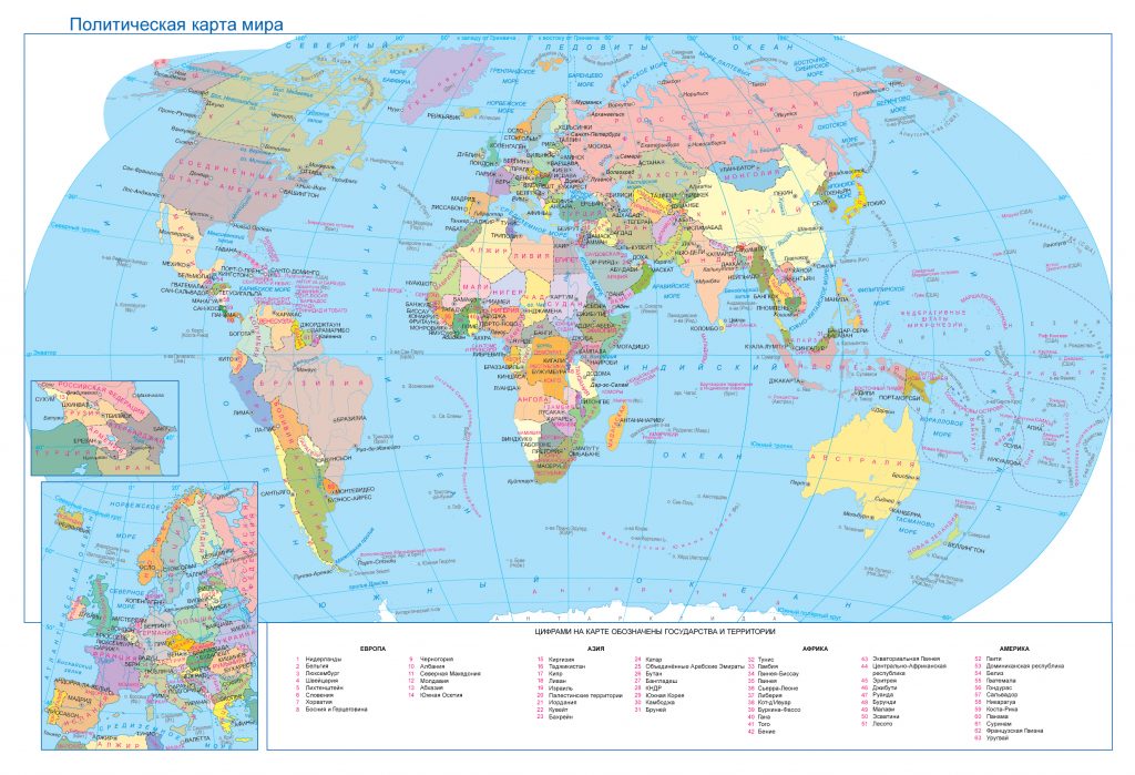 Политическая карта мира с названием стран
