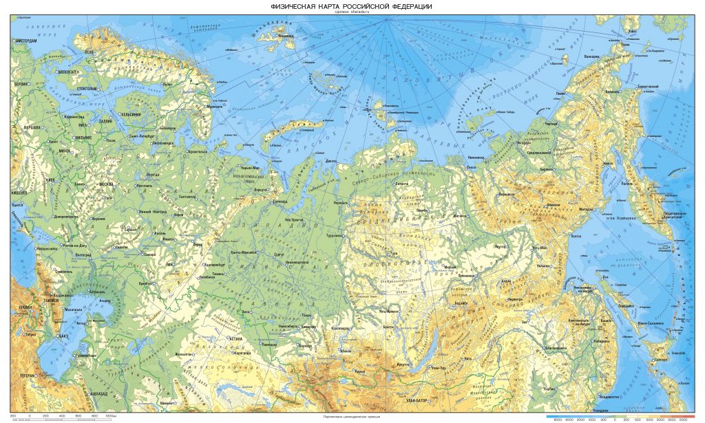 Карта россии с реками озерами и морями и горами