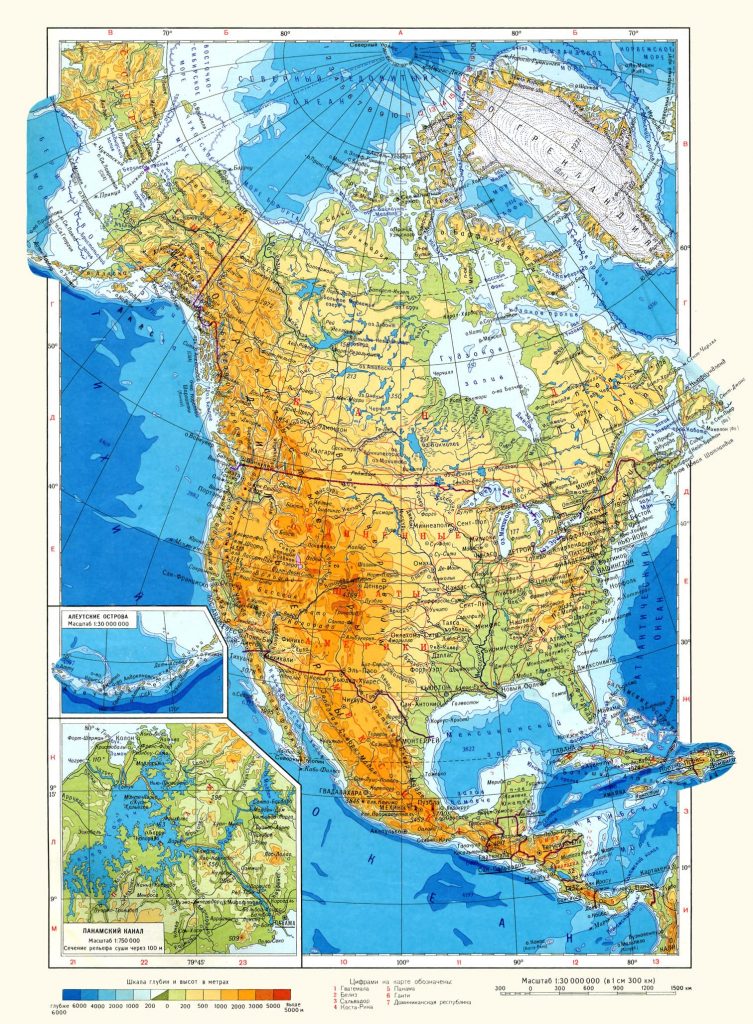 Физическая карта Северной Америки