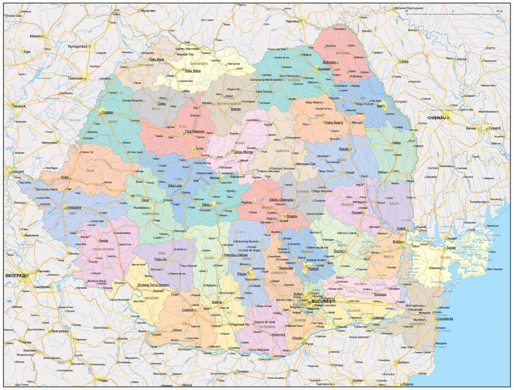 Административная, политическая карта Румынии