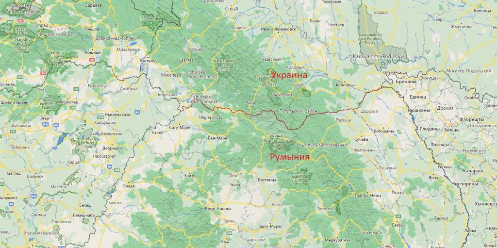 Карта границ Румынии и Украины