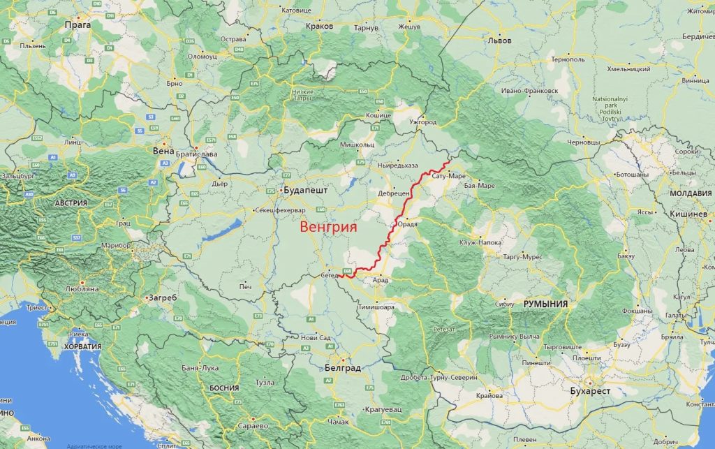 Карта границ Румынии и Венгрии