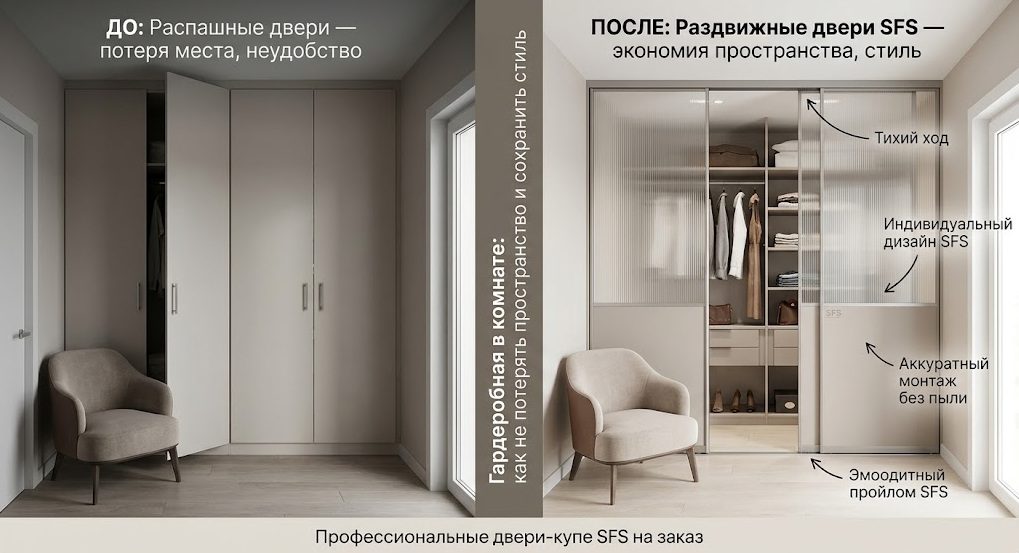 Раздвижные двери-купе для гардеробной на заказ: функциональность и эстетика в одном решении